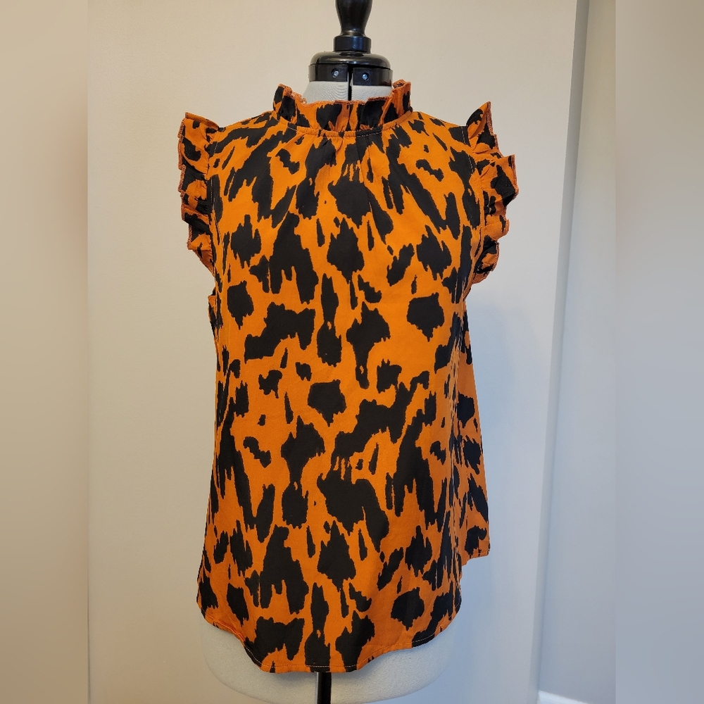 Orange and Black Ruffle Sleeve Top